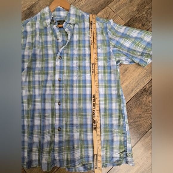 Eddie Bauer Men's Medium Blue and Green Plaid Button Up Shirt 100% Cotton - Picture 4 of 9